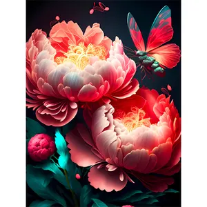 40*50cm Diy Acrylmalerei nach Zahlen Red Peony Ready Frame Großhandel Schmetterling Anpassen Leinwand Zeichnung Blume Big Size Kits