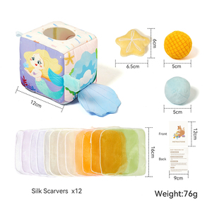 Caja de pañuelos de felpa lavable y resistente a desgarros con pañuelos coloridos, juguete de aprendizaje temprano para niños pequeños - Product Image 3
