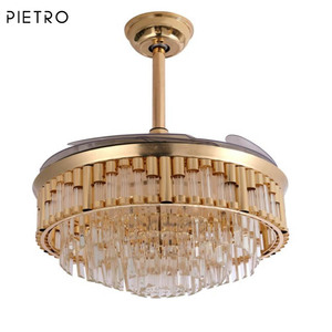 Quạt trần pha lê vàng hiện đại Quạt trần pha lê có thể điều chỉnh độ sáng Quạt trần vô hình với 3 đèn LED thay đổi màu sắc - Product Image 4