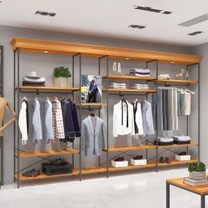 Magasin de vêtements pour hommes au détail personnalisé Présentoir à vêtements en bois de design d'intérieur Présentoir pour magasin de costumes