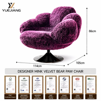 Fauteuil de salon pivotant en forme de patte d'ours, design nordique de luxe, fait main, créatif, pour salon