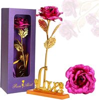 Rose rouge en plastique 24 carats à longue tige trempée dans l'or avec boîte cadeau, meilleur cadeau pour la Saint-Valentin, la fête des mères, un anniversaire