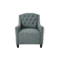 Fauteuil de salon contemporain en tissu rembourré avec dossier décoratif et pieds en bois