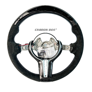 Runde Form Schwarzes Carbon-Faser-Lenkrad mit LED und Wildleder für BMW F10 F15 F30 F56 F80 M3 M4 M5 M2 - Product Image 1