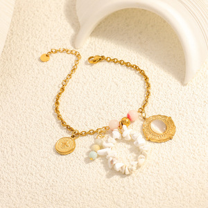 Stainless Steel Bracelet With Natural <b>Stone</b> <b>Beads</b> 18k Gold Plated Vacation Style Fashionable Elegant Jewelry - Product Image 4