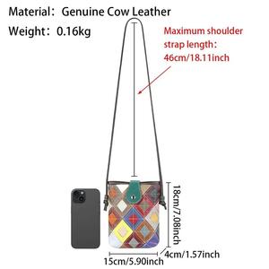 Bolsos de hombro a cuadros con costuras de color AndoBag, bolso para teléfono móvil de cuero genuino para mujer, cierre magnético 1903 - Product Image 2