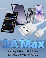 Cordon de chargeur de voiture USB-C câble de données type-c pour iPhone 17/17 Pro/Air/16e/16/15 Pro Max/Plus fil de charge de 3 pieds