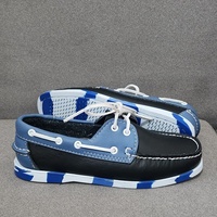 Mocassins et baskets de marche décontractées pour hommes en cuir de vache souple bleu marine, à lacets, à plateforme, respirants, style pieds nus, chaussures bateau d'été