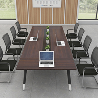 Table de conférence professionnelle moderne en bois foncé avec gestion des câbles, bureau de salle de réunion pour 10 personnes