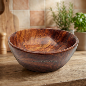 Handmade Eco-Friendly Modern Round Carved Wooden Large Novelty Serving Bowl for Salad Rice Fruit <b>Pasta</b>-Home/Restaurant Party Use - Product Image 3
