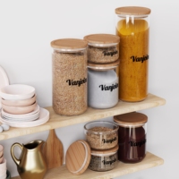 370ml 890ml 1370ml 1860ml Stoples Makanan Kaca Bulat dengan Tutup Sekrup Bambu untuk Menyimpan Ular, Kacang, Keripik, Kue, Logo Dapat Disesuaikan