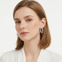 Anting Perak Sterling 925 EK615 untuk Wanita, Anting Cuff Keren dan Bergaya, Anting Hoop Minimalis Sederhana