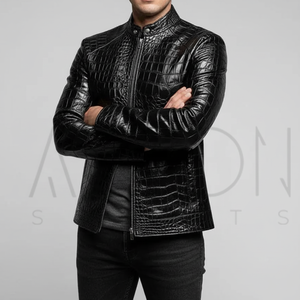 Veste en cuir texturé pour homme, couleur noire, design gaufré de qualité supérieure, vêtement d'extérieur élégant, matière confortable et durable - Product Image 1