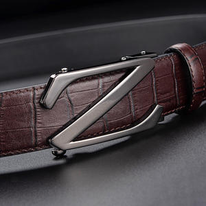 أحزمة من جلد البقر الأصلي للرجال ، إبزيم أوتوماتيكي متين من السبائك ، سروال بتصميم بنمط الأعمال بطباعة حروف وعرض أنيق - Product Image 3