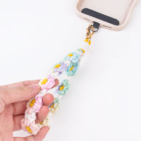 Lanière de téléphone portable tressée à la main motif fleur champêtre, couleur personnalisable, design tendance, support de clés, étui de téléphone portable, logo personnalisé facile à personnaliser