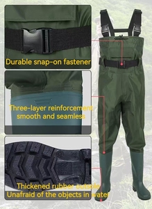 Waders de poitrine imperméables et respirants pour hommes bas pied de pêche Wader costume avec ceinture Wading gilet de pêche - Product Image 4