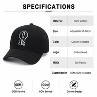 Gorra de Béisbol de Lujo Personalizada con Bordado 3D en Relieve, Logotipo de Letras Urbanas, Estilo Hip Hop, Negra, Estructurada, de Algodón Ajustable