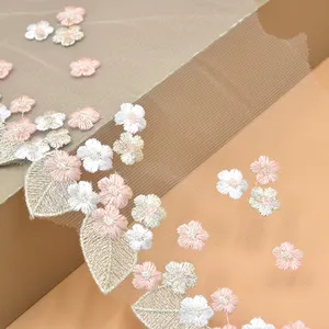 Factory Wholesale Embroidered Lace Trimming Fabric 3d Flower Lace Embroidered Fabric