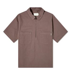 Camisa de Trabajo de Manga Corta para Hombre, de Algodón de Alta Calidad, con Cierre de Media Cremallera, Lisa, Personalizable con Logotipo - Product Image 1