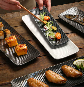 Plateau de service rectangulaire en porcelaine givrée noire, personnalisable, écologique, pour sushis japonais, vaisselle pour restaurant - Product Image 6