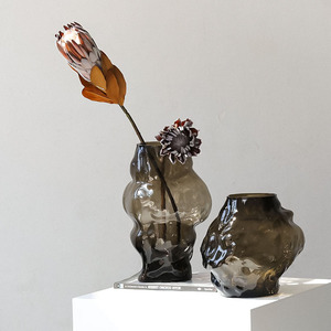 Vase en verre de forme originale couleur café, style rétro américain, pour arrangement floral de chambre ou de bureau, décoration intérieure - Product Image 1