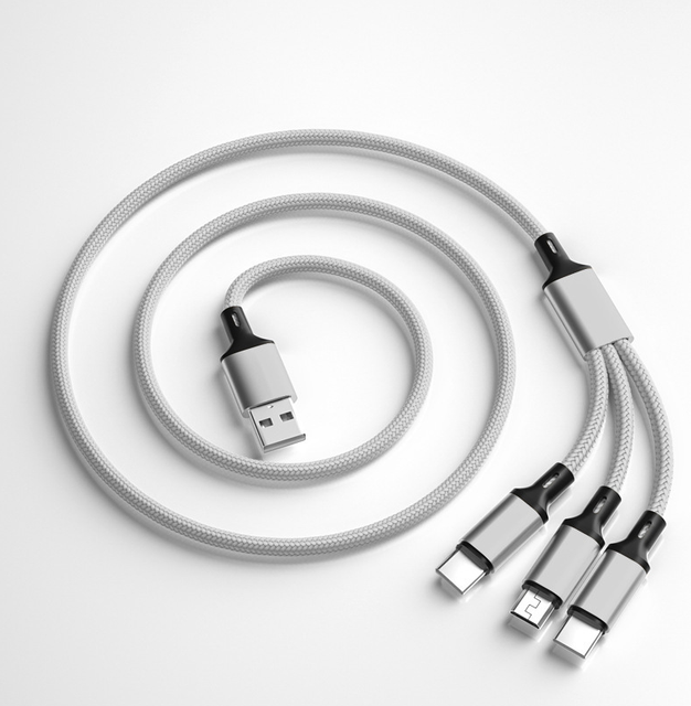 New Arrival High Quality 1m 2m 3-in-1 Charging Cable Nylon Braided USB-C to C Fast Charging MICR5PIN for Phone Computer IOS