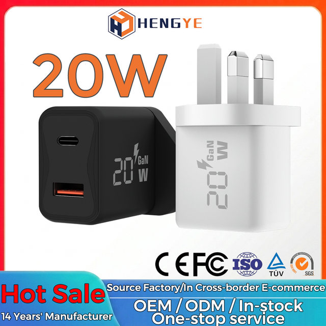 OEM ODM UK Plug 20W PD Type C USB a QC3.0 Quick Charging Phone Factory Price Travel Black White Wall Charger