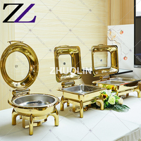 Ensemble de réchauds à buffet de mariage en laiton, réchaud à nourriture en verre de luxe, 9L, plats de service dorés avec réchaud intérieur divisé pour la restauration