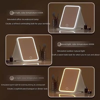 Miroir de Maquillage LED Pliable Intelligent HD Style Ins Portable pour Dortoir Étudiant avec Lumières LED Intégrées