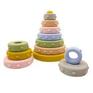 Wholesale Educational Sensory Toys 6-color CPSIA Certified <b>Wood</b> <b>Ring</b> Stacker Silicone <b>Stacking</b> Blocks for 14 Years & up - Product Image 3