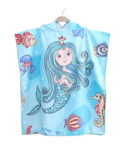 Hot Sale Swimwear Comfortable Soft &Absorbent Hooded Microfiber Cartoon Bath Beach Poncho Towel Robe For Children