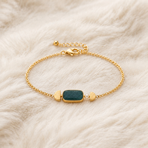 Pulsera de cuentas de acero inoxidable chapado en oro con perlas redondas de aventurina verde rectangular al por mayor, joyería retro para uso diario de mujer - Product Image 2
