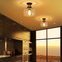 Plafonnier rond semi-encastré SIMIG de style rustique industriel avec abat-jour en verre transparent pour salle de bain, cuisine, hall d'entrée