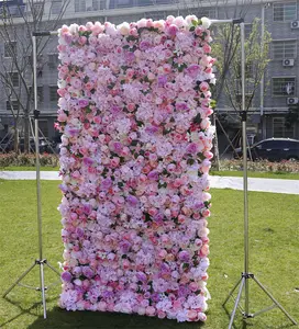 QSLH Ti70 3D pink silk flower wall with rose and peony hydrangea ,flower backdrop wall wall flowers for wedding