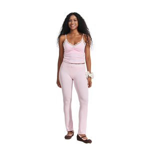 Popolare Set Pigiama Due Pezzi Leggero con Elastico in Vita, Taglia S-XXL, Tinta Unita, Scollo a V in Pizzo per Uso Quotidiano Notturno e Domestico - Product Image 5