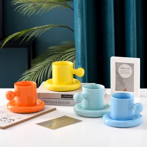 Tasse nordique à poignée sphérique Ins tasse créative en céramique et soucoupe tasse à café tasses personnalisées avec logo