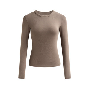 Camiseta de Manga Larga Ajustada para Mujer, 91.5% Algodón, 8.5% Elastano, Cuello Redondo, Logotipo Personalizado, Camisetas Básicas, Tops de Manga Larga - Product Image 4