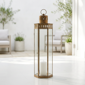 Manufacturers Brass Antique <b>Tall</b> Narrow Toughen Glass Candle <b>Lanterns</b> for Home & Patio Decoration - Product Image 2