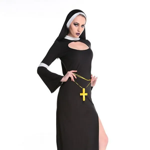 Halloween Kostuum Voor Vrouwelijke Priester Rollenspel Kostuum Cross Priester Service Nun Cosplay Monastieke Kleding Spel Kleding