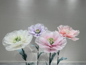 L-067 Luxuriöse Lebensechte Künstliche Riesenblumen Handgefertigte Organza-Mohnblumen für Hochzeits- und Eventdekoration Individuelle Farben Verfügbar - Product Image 6
