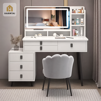 Ensemble de coiffeuse de chambre HarmTai avec miroir LED, comptoir en marbre, armoire et chaise en velours inclus