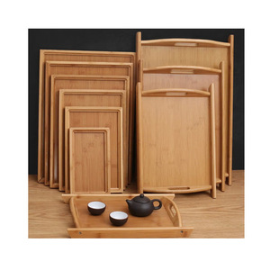 Bamboo <b>Tray</b> Rectangular Round With Handle For <b>Tea</b> Fruit Bread Serving Home Kitchen Use - Product Image 3