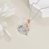 Bijoux sur le thème des animaux Collier à pendentifs en argent sterling 925 avec cœur de rose et zircon et vache Highland