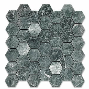 Mosaico Hexagonal de Mármol Verde Oscuro, Mosaico de Mármol Verde para Pared, Mosaico de Mármol Hexagonal Montado en Malla - Product Image 1