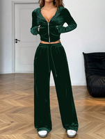 Sweat à capuche et pantalon de survêtement en velours avec lettre en cristal vert émeraude Ensemble de sweat à capuche et pantalon de survêtement pour femmes Ensemble deux pièces