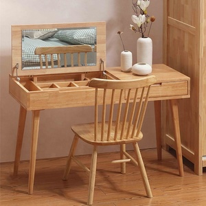 Mesa de tocador de madera maciza con espejo abatible, 6 organizadores para accesorios de diferentes tamaños - Product Image 2