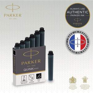 Cartouches d'encre noires Parker Quink Mini pour stylo plume, lot de 6, pour l'écriture - Product Image 3