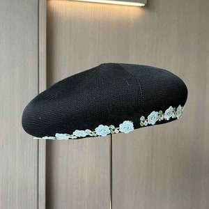 Fufan printemps/été mince doux brodé petite fleur béret pour les femmes avec tout tricoté peintre Bud chapeau pour montrer <span class=keywords><strong>petit</strong></span> visage - Product Image 2