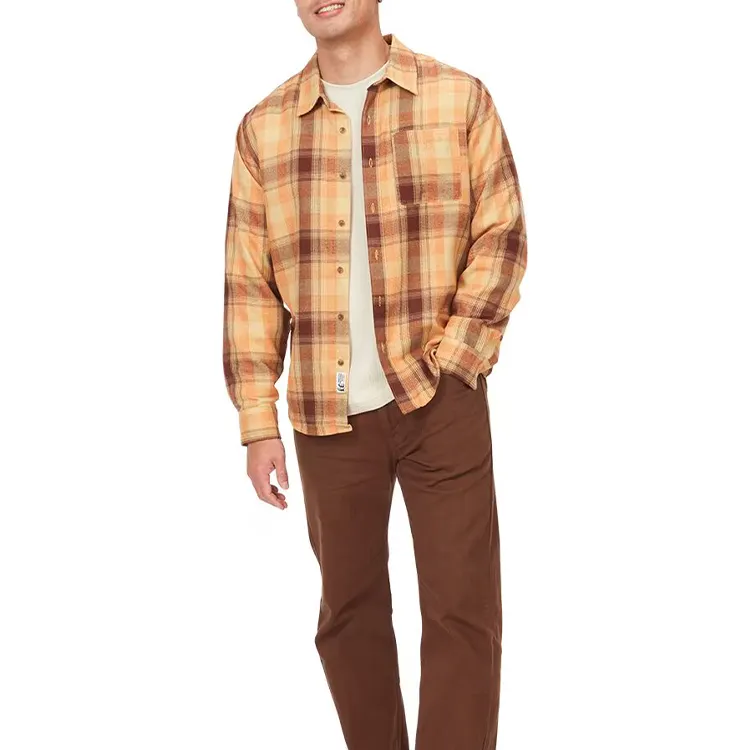 2024 플란넬 격자 무늬 셔츠 패션 사용자 정의 남성 긴 소매 플란넬 셔츠