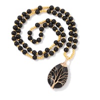 Pendentif Arbre de Vie en Améthyste Naturelle, Style Bohème Écologique, Perles de Pierre Naturelle, Long Collier de Noël